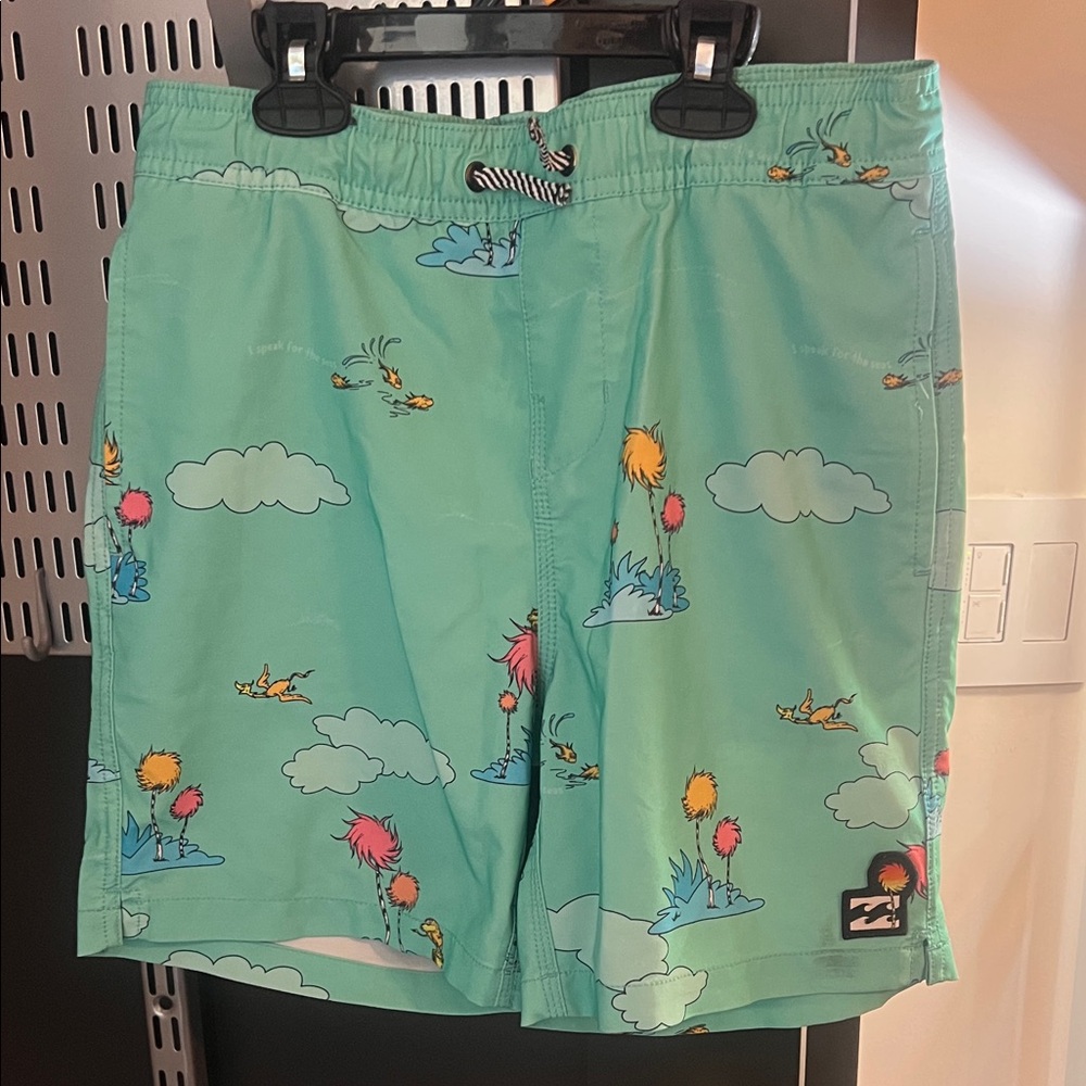 Boys Aqua Dr Suess Cartoon Print Swim Shorts. Size S. Billabong brand.